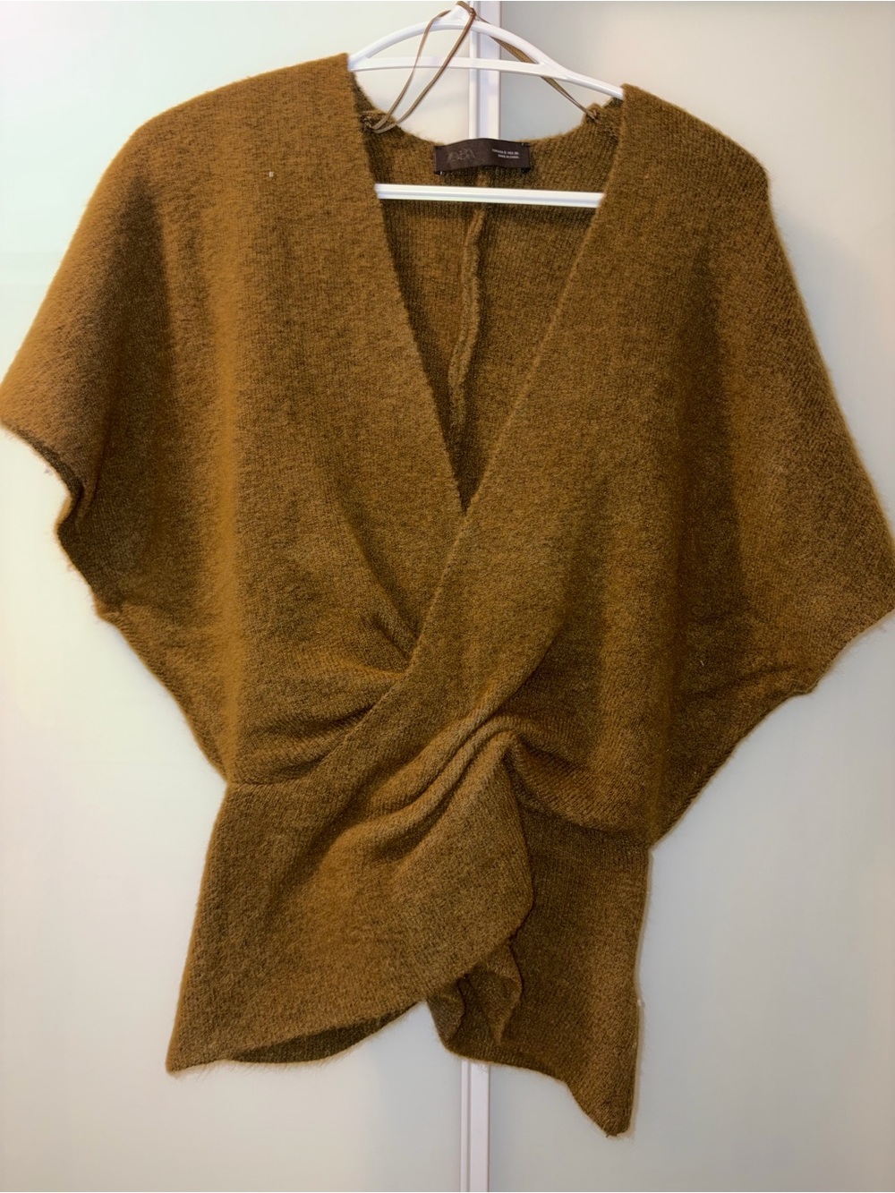 Zara Olive-Brown Twist Front Poncho Sweater